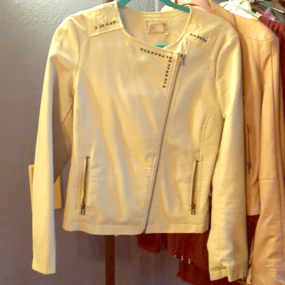 Cram faux leather jacket with lace detailing
